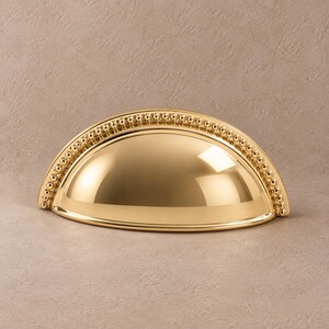 Polished Gold Solid Brass Shell Cup Pulls with Decorative Rims