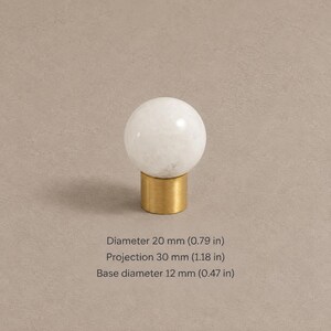 Massive Messing-Schrankknöpfe mit Steinelementen, gebürstetes Messing White — 0.79 in / 2.0 cm