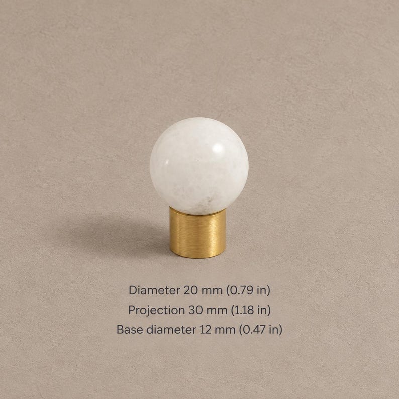 Massive Messing-Schrankknöpfe mit Steinelementen, gebürstetes Messing White — 0.79 in / 2.0 cm