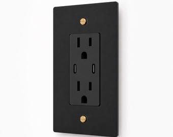 Auslaufabdeckung | Matte Black Panel | USB-C Steckdose | Massives Messing