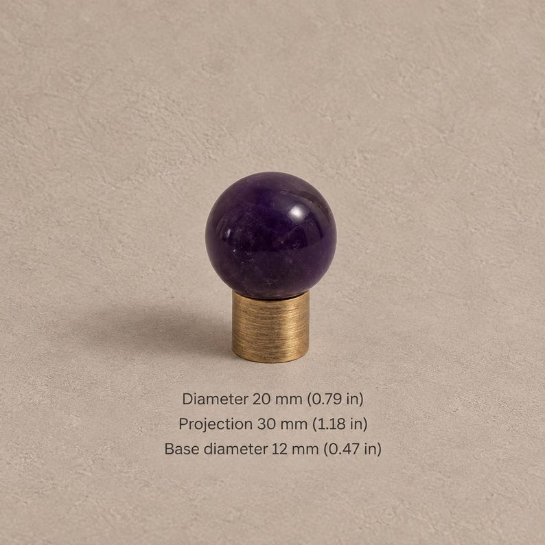 真鍮製キャビネットノブ（石のアクセント付き）、アンティーク真鍮 Purple — 0.79 in / 2.0 cm
