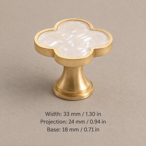 Solid Brass Clover Cabinet Knobs with Decorative Inlays, Gold or Chrome L0086-Brushed Brass-BKY