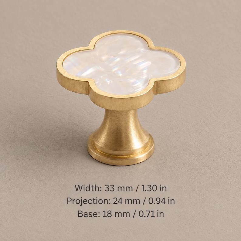 Solid Brass Clover Cabinet Knobs with Decorative Inlays, Gold or Chrome L0086-Brushed Brass-BKY