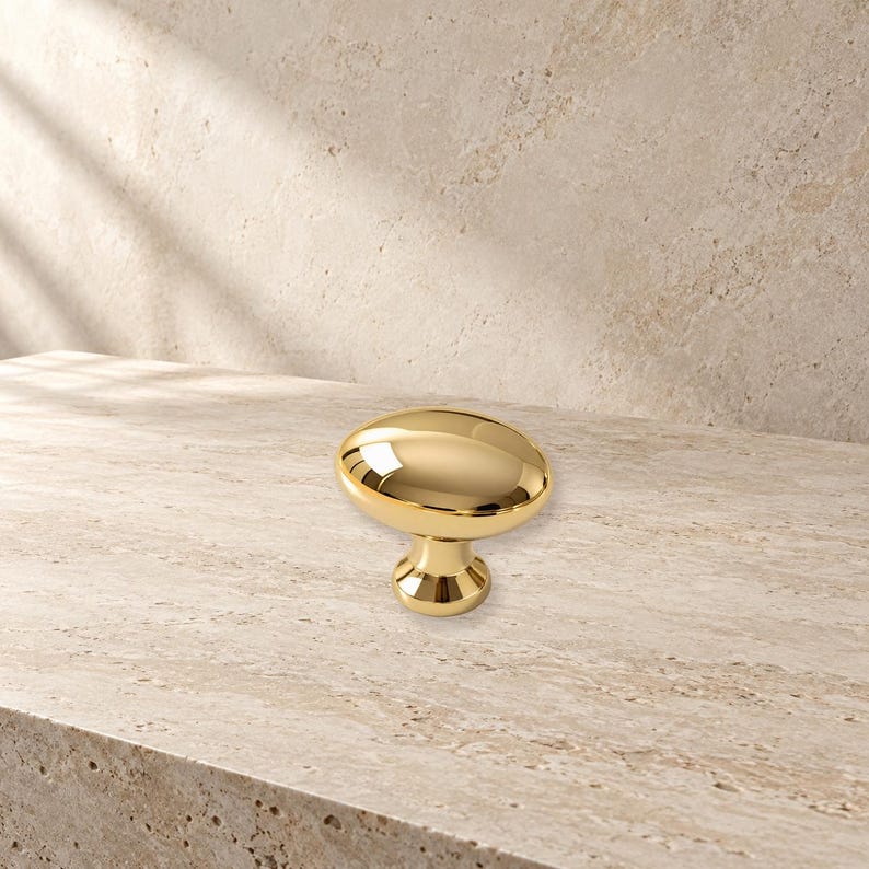 Solid Brass Hammered Oval Cabinet Knobs, Polished Brass or Chrome image 2