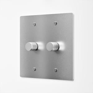 Rotary Dimmer | Stainless Steel Plate | 2 Gang | Knurled Knob | Solid Steel