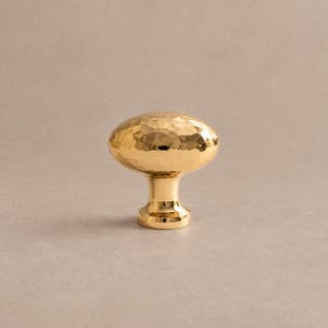 Solid Brass Hammered Oval Cabinet Knobs, Polished Brass or Chrome 2100 — 1.38 in / 35 mm — Polished Brass