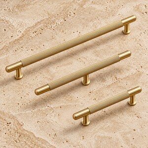 Extra-Long Solid Brass Cabinet Pull with a Brushed Brass Finish