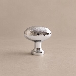 Solid Brass Hammered Oval Cabinet Knobs, Polished Brass or Chrome 1256 — 1.38 in / 35 mm — Chrome Brass