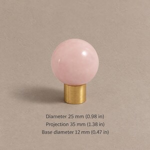 Massive Messing-Schrankknöpfe mit Steinelementen, gebürstetes Messing Pink — 0.98 in / 2.5 cm