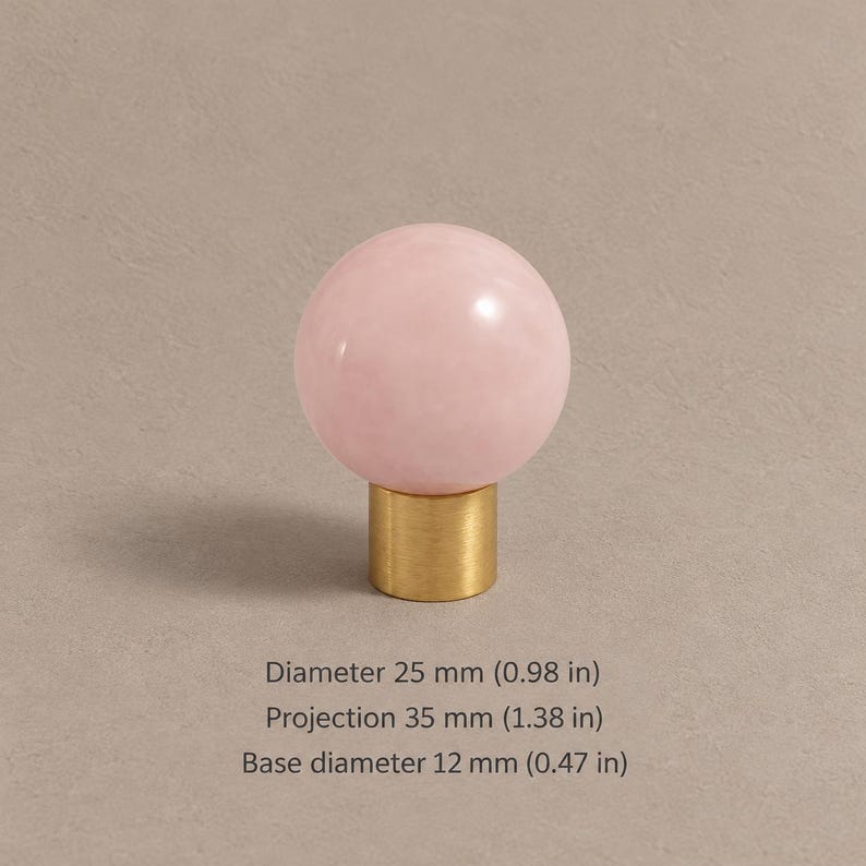 Massive Messing-Schrankknöpfe mit Steinelementen, gebürstetes Messing Pink — 0.98 in / 2.5 cm