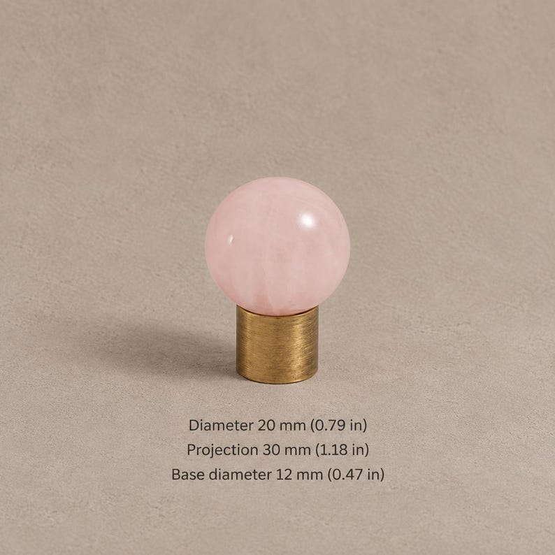 真鍮製キャビネットノブ（石のアクセント付き）、アンティーク真鍮 Pink — 0.79 in / 2.0 cm