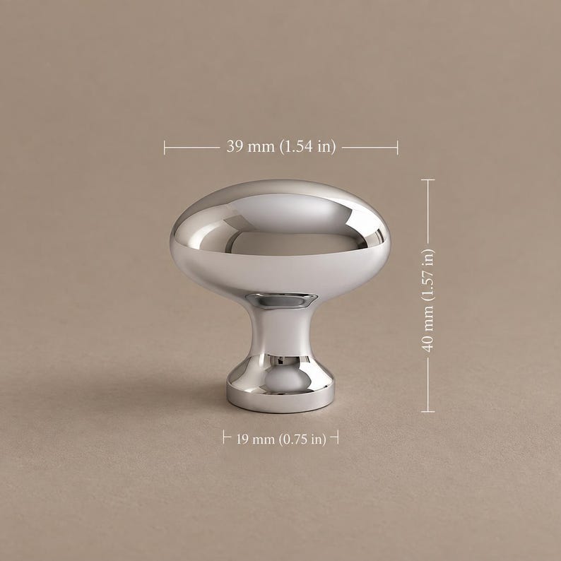 Solid Brass Hammered Oval Cabinet Knobs, Polished Brass or Chrome 1283 — 1.54 in / 39 mm — Chrome Brass