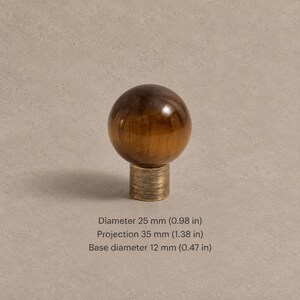 真鍮製キャビネットノブ（石のアクセント付き）、アンティーク真鍮 Tiger Eye — 0.98 in / 2.5 cm