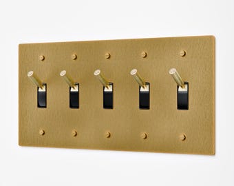 Tapa para interruptor de luz / Placa de interruptor de latón envejecido / 5 interruptores / Cinco palancas moleteadas