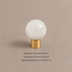 Massive Messing-Schrankknöpfe mit Steinelementen, gebürstetes Messing White — 0.98 in / 2.5 cm