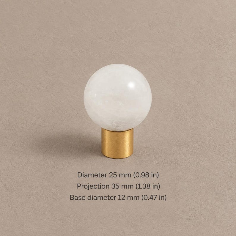 Massive Messing-Schrankknöpfe mit Steinelementen, gebürstetes Messing White — 0.98 in / 2.5 cm