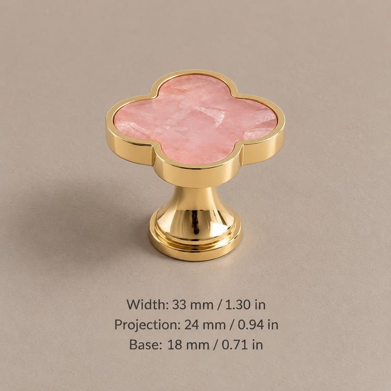 Solid Brass Clover Cabinet Knobs with Decorative Inlays, Gold or Chrome L0086 — PVD Gold Gold-ZYF