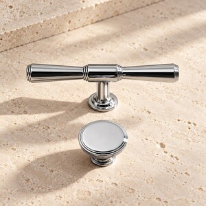 Chrome Cabinet Pulls, Round Knob and T Knob, Solid Brass