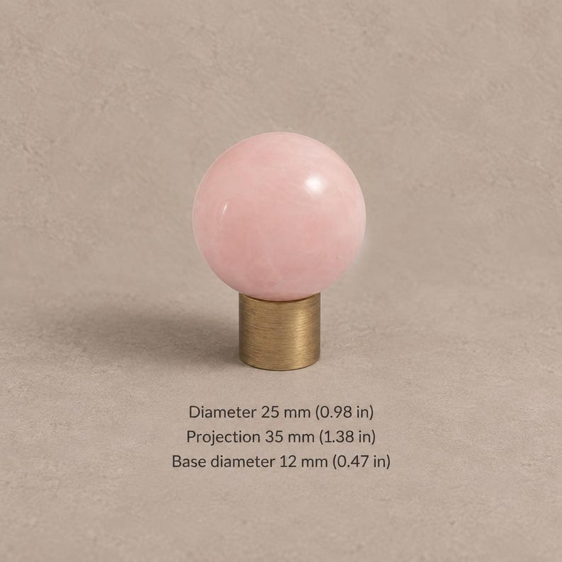 真鍮製キャビネットノブ（石のアクセント付き）、アンティーク真鍮 Pink — 0.98 in / 2.5 cm