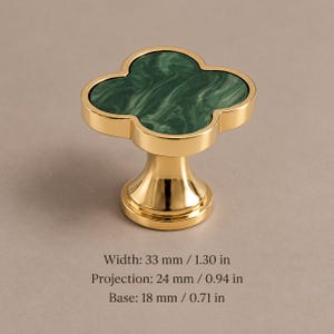 Solid Brass Clover Cabinet Knobs with Decorative Inlays, Gold or Chrome L0086 — PVD Gold Gold-STQ