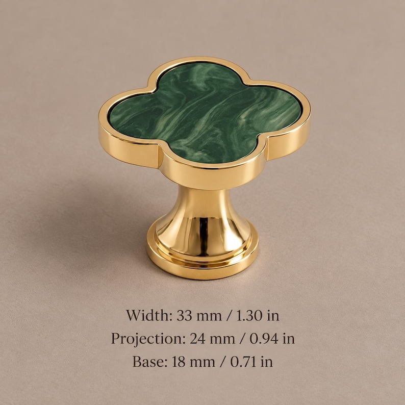 Solid Brass Clover Cabinet Knobs with Decorative Inlays, Gold or Chrome L0086 — PVD Gold Gold-STQ