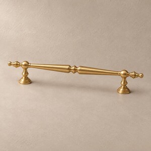 Brushed Brass Finial Cabinet Pulls and Ring Rim Knob, Solid Brass