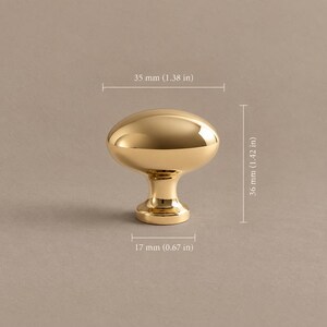 Solid Brass Hammered Oval Cabinet Knobs, Polished Brass or Chrome 1256 — 1.38 in / 35 mm — Polished Brass