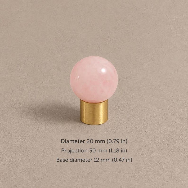 Massive Messing-Schrankknöpfe mit Steinelementen, gebürstetes Messing Pink — 0.79 in / 2.0 cm