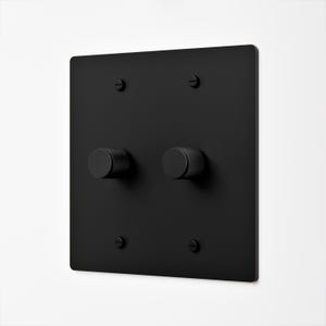 Rotary Dimmer with Black Switch Plate | 2 Gang | Knurled Black Knob | Dark Academia