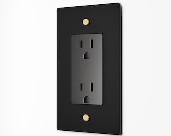 Tapa de toma de corriente / Placa de interruptor negra mate / Toma de corriente doble / Latón macizo