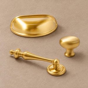 Gold Finish Brass Shell Cabinet Knobs, Bail, Cup and Pendant Pulls