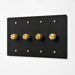Drehdimmer mit mattschwarzer Schalterplatte | 4Gang | Gekordelter Messingknopf | Vintage-Stil