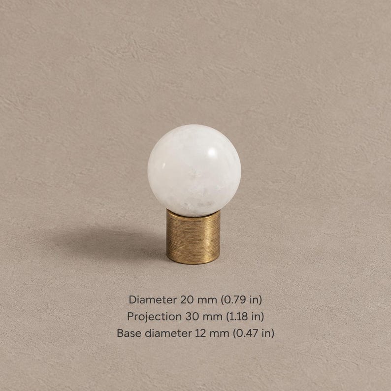 真鍮製キャビネットノブ（石のアクセント付き）、アンティーク真鍮 White — 0.79 in / 2.0 cm
