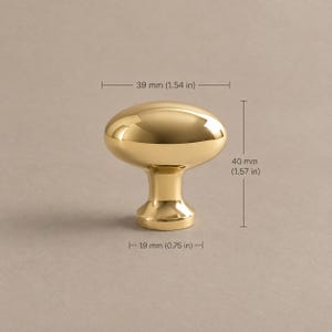 Solid Brass Hammered Oval Cabinet Knobs, Polished Brass or Chrome 1283 — 1.54 in / 39 mm — Polished Brass