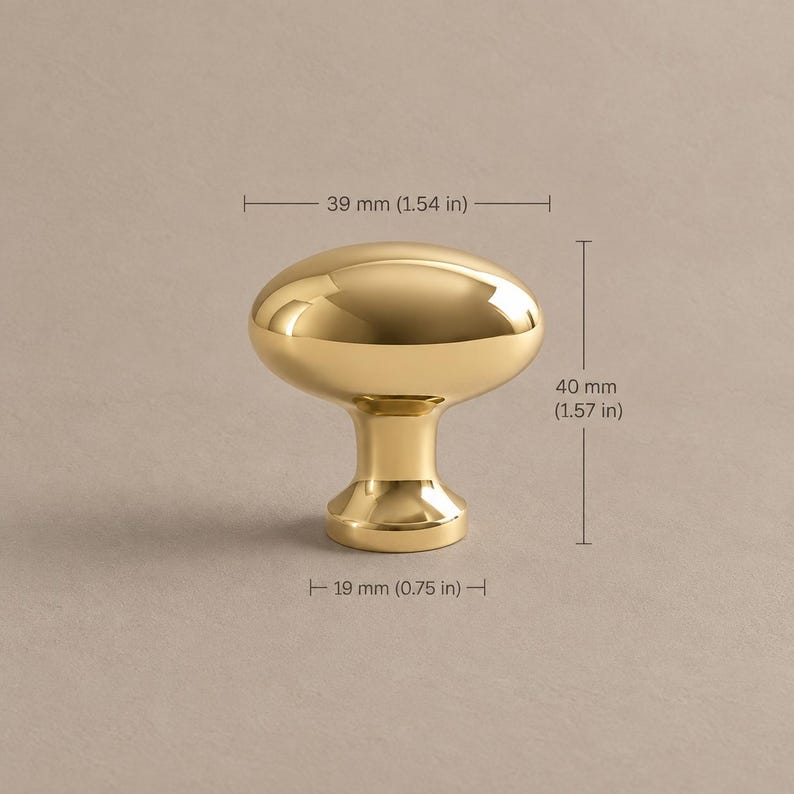 Solid Brass Hammered Oval Cabinet Knobs, Polished Brass or Chrome 1283 — 1.54 in / 39 mm — Polished Brass
