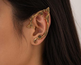 Gold Leaf Elf Ear Cuff – No Piercing Fairy Ear Wrap Fantasy Jewelry