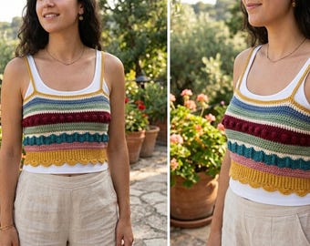 Patrón de top corto de crochet estilo boho / Tutorial en PDF de bralette para festivales de verano