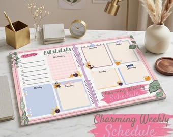 Horario semanal divertido en PDF / Agenda estudiantil colorida y registro de hábitos original