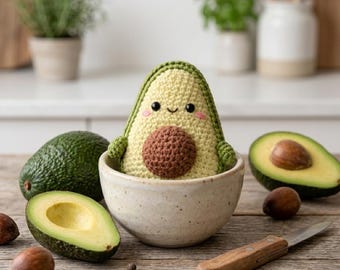 Patrón de amigurumi de aguacate kawaii para crochet / Peluche de comida para principiantes (PDF)