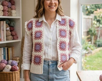 Patrón de chaleco de ganchillo Blooming Squares / Patrón de cuadrado floral estilo boho para abuela (PDF)