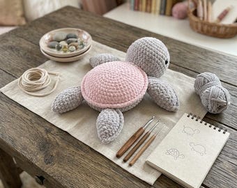 Patrón de ganchillo de tortuga marina / Tortuga amigurumi realista y decoración costera para habitación infantil (PDF)