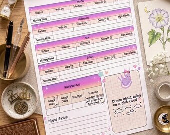 Registro de sueño minimalista morado / Registro semanal de sueño, rutina para ir a dormir (PDF)