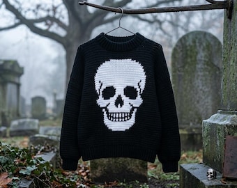 Patrón de suéter de ganchillo de terror / Jersey gótico con estampado gráfico y jersey extragrande espeluznante en formato PDF