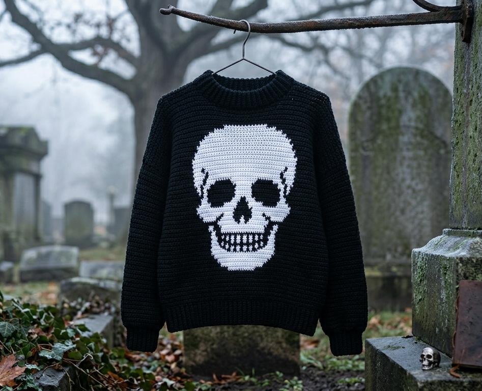 Horror Crochet Sweater Pattern | Gothic Graphic Pullover & Spooky