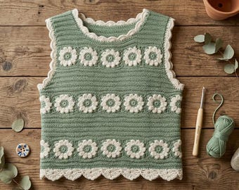 Patrón de top floral de ganchillo / Blusa veraniega estilo boho de abuela en formato PDF
