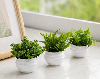 Set of 3 Mini Artificial Potted Plants, Small Faux Greenery for Desk & Shelf Decor