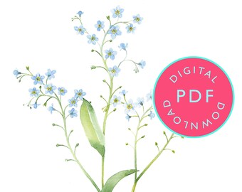 Watercolor Forget Me Not Painting Guide (PDF Download)