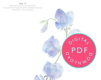 Watercolour workbook Download: How to paint a Sweet Pea | Flower Painting Guide | Watercolour tutorial | Watercolour | Floral | Wildflowers