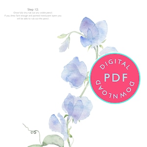 水彩画ワークブックのダウンロード: スイートピーの描き方 | 花の絵画ガイド | 水彩画チュートリアル | 水彩画 | 花柄 | 野の花