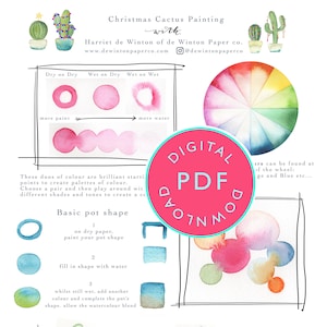 Pinta tu propio cactus navideño / Cuaderno de trabajo de acuarela Descargar / Aprende a pintar / Cactus con acuarela / Fabricación de tarjetas / Manualidades navideñas